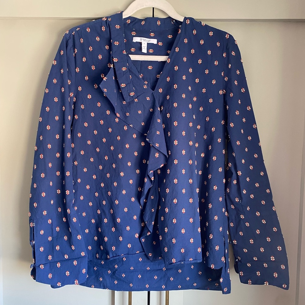 EUC Derek Lam Women's Blue Patterned Top